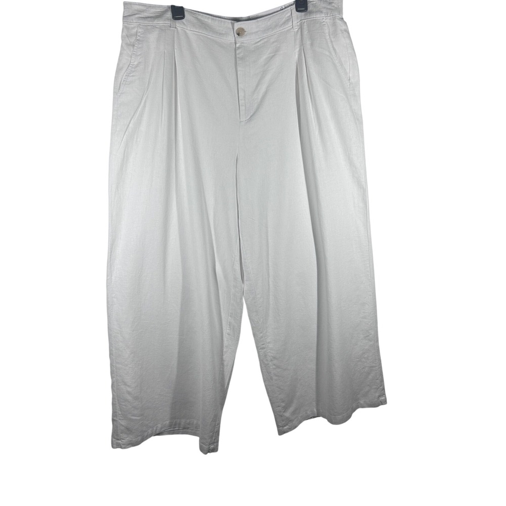 Liz Claiborne White Wide Leg High Rise Pleated Cropped Pants Size 18 NEW
